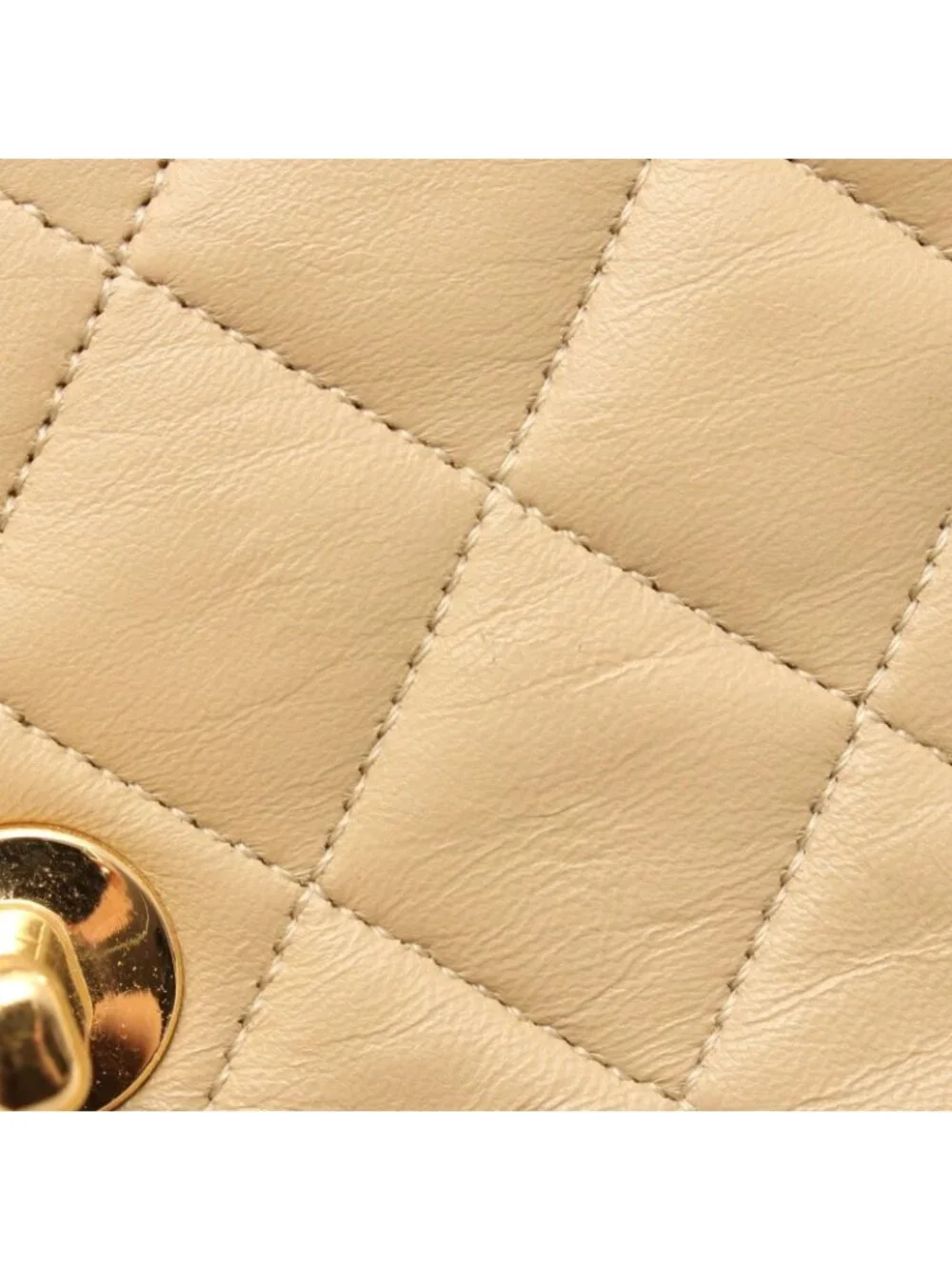 Chanel Shoulder Bag Quilted Double Flap Beige Lambskin Chain